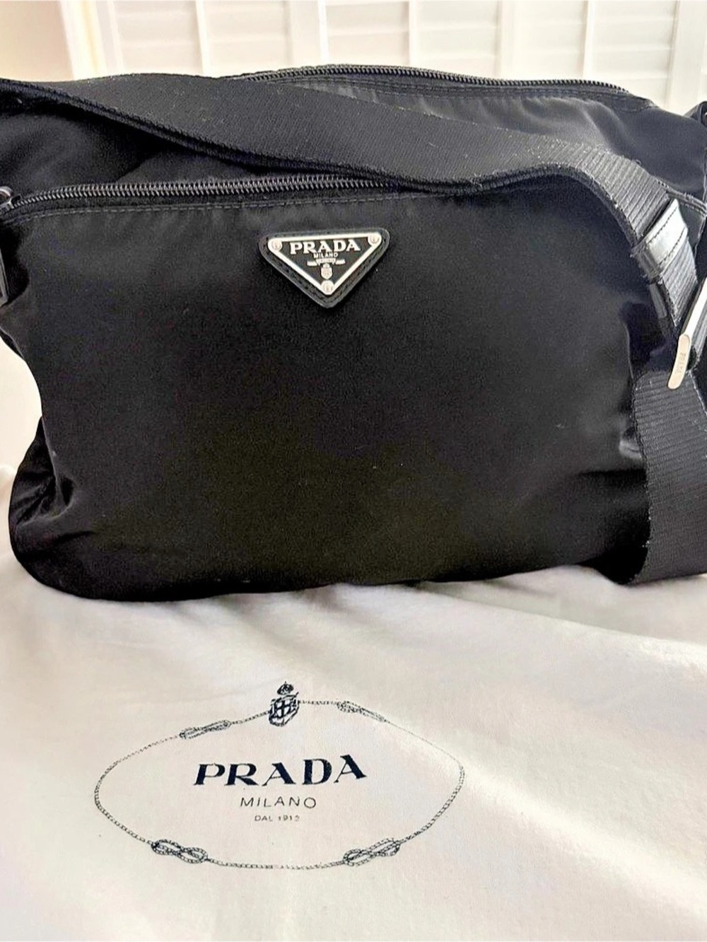 Prada Tessuto Nylon Messenger Bag Black Crossbody